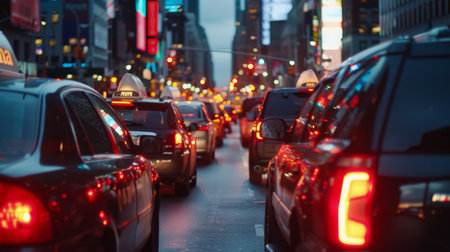 Close-up of a traffic jam on a city street during rush hour, with frustrated drivers in their cars.の素材
