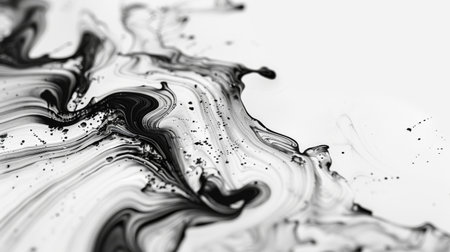 Close-up of an abstract ink swirl pattern on paper, creating a dynamic texture.の素材