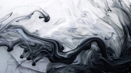Close-up of an abstract ink swirl pattern on paper, creating a dynamic texture.の素材