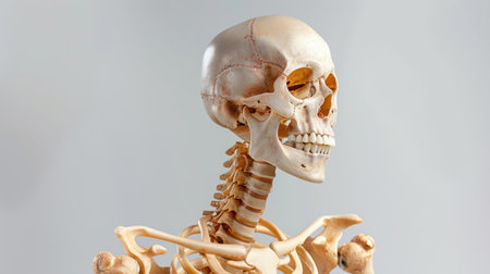 Medical illustration showing the skeletal structure of the human body with labeled bones and joints.の素材