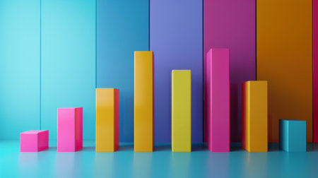 A 3D bar graph illustration representing sales performance and revenue growthの素材