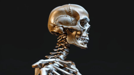 A 3D rendering of the skeletal system, highlighting bones and jointsの素材