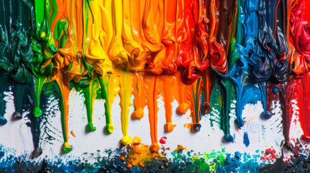 A box of melted crayons on a canvas, creating a colorful abstract artworkの素材