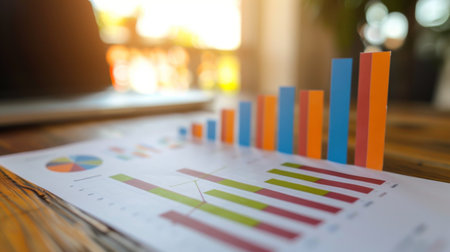 A bar graph on a presentation slide during a business conference, explaining growth trendsの素材