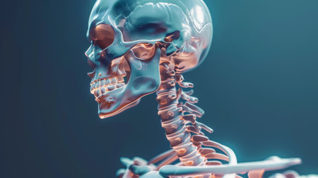 A 3D rendering of the skeletal system, highlighting bones and jointsの素材