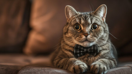 A fat cat wearing a cute bowtie or costume, ready for a fun and whimsical photoshootの素材