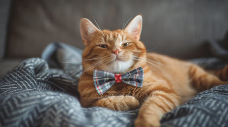 A fat cat wearing a cute bowtie or costume, ready for a fun and whimsical photoshootの素材