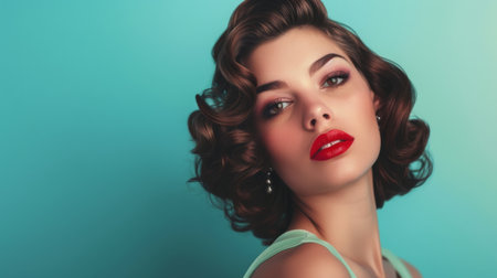 A female model with vintage 1950s hairstyle, posing in retro fashionの素材