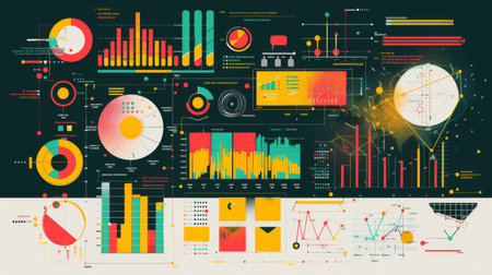 A creative infographic with various graphs and charts, illustrating complex information visuallyの素材