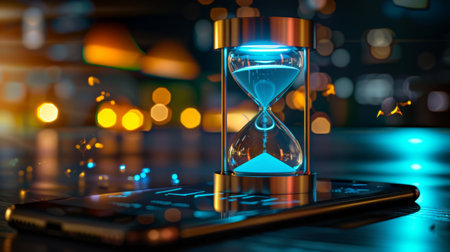 A conceptual image of a digital hourglass timer on a smartphone screenの素材