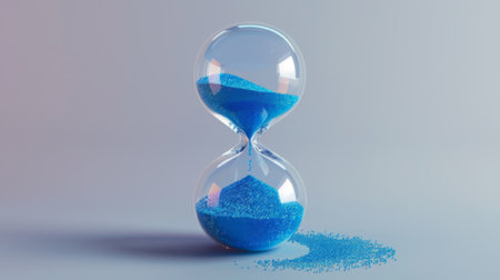A modern hourglass with blue sand, symbolizing calmness and serenityの素材