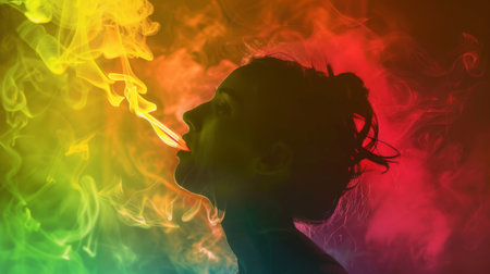 A person vaping with colorful smoke rings forming in the air, showcasing vaping cultureの素材