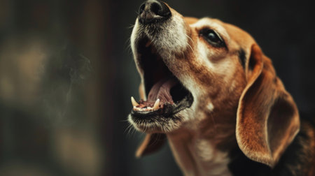 A stubborn beagle howling loudly, demanding attention from its ownerの素材