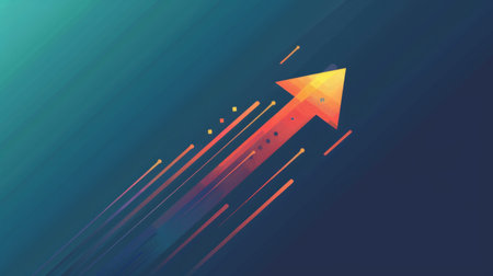 A symbolic arrow graphic depicting growth and progress, with an upward trajectoryの素材