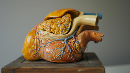 An anatomical model of the human liver, illustrating its position and structureの素材