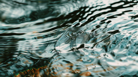 Close-up of rippling water surface with reflections, creating abstract patternsの素材