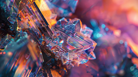 Macro shot of crystalline structures forming abstract patterns under polarized lightの素材