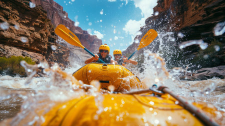 River rapids rushing through a canyon, adventurous whitewater rafting experienceの素材