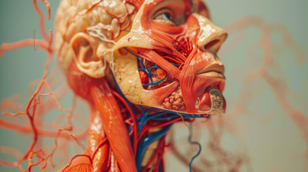 An anatomical illustration of the human circulatory system, highlighting major veins and arteries.の素材