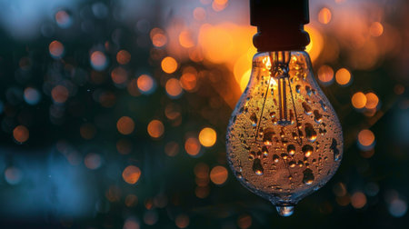 A light bulb covered in condensation, showing the effect of heat and humidity.の素材