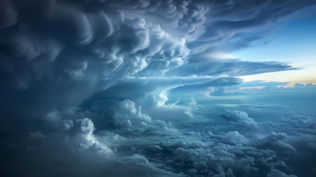 Cumulonimbus clouds with an anvil shape, stretching high into the atmosphere during a summer storm.の素材
