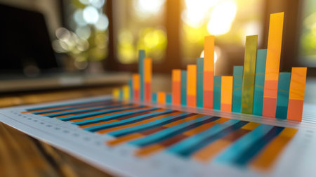 A bar graph with ascending bars, representing financial performance over the years.の素材