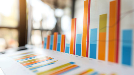 A close-up of a bar graph on a computer screen showing quarterly sales data.の素材