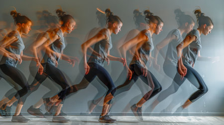 A series of images showing a person body in motion, capturing different stages of a physical activity.の素材