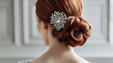 A chic hairstyle with a large, decorative hair clip as the focal point, highlighting its impact on the overall lookの素材