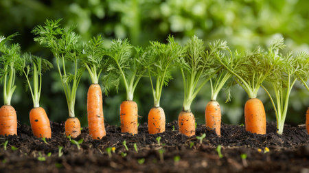 A garden scene with a large basket filled with freshly picked vegetables and herbs, ready for cooking or preserving.の素材
