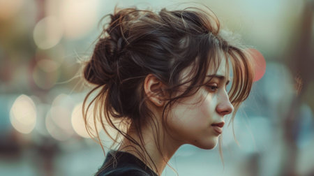 A person with a messy bun or ponytail, perfect for a casual day, styled with effortless flair and comfortの素材