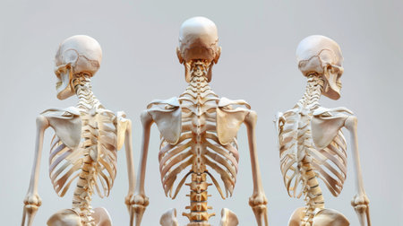 An illustration of the human skeletal system, showing bones and joints in a detailed and educational manner.の素材
