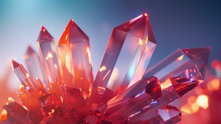 3D abstract crystal structures with sharp edges and light reflections.の素材