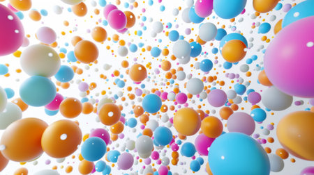 3D scatter plot with colored spheres, showing data points in three-dimensional space.の素材