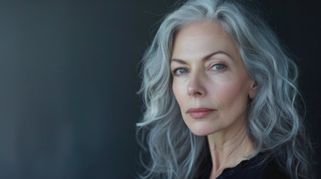 A beautiful 50-year-old woman with gray hair styled elegantly.の素材