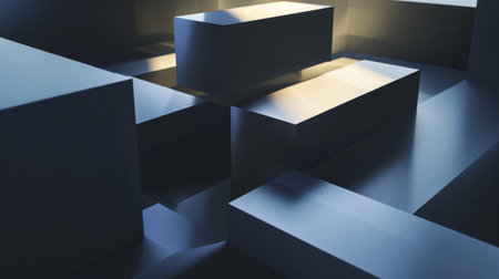 Abstract 3D shapes with shadows and highlights creating a sense of depth.の素材