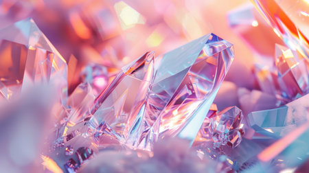 3D abstract crystal structures with sharp edges and light reflections.の素材