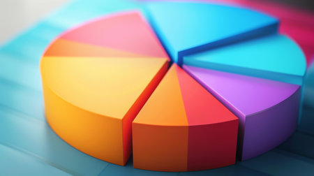 3D pie chart with different segments in vibrant colors, highlighting data distributionの素材