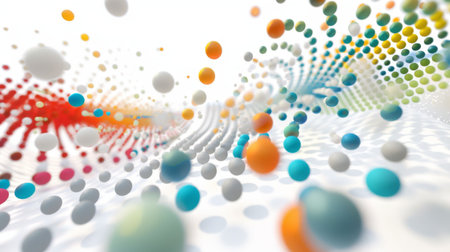 3D scatter plot with colored spheres, showing data points in three-dimensional space.の素材