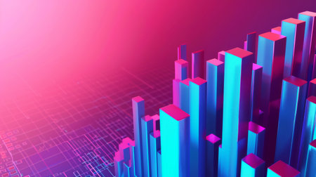 3D waterfall chart showing the impact of various factors on net profit.の素材