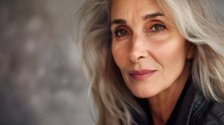 A 50-year-old woman with elegant makeup, highlighting her natural features.の素材