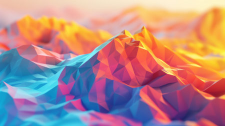 3D abstract low poly surface with vibrant color gradients and depth.の素材