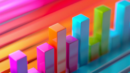 3D stacked bar graph showing quarterly earnings breakdown by product category.の素材