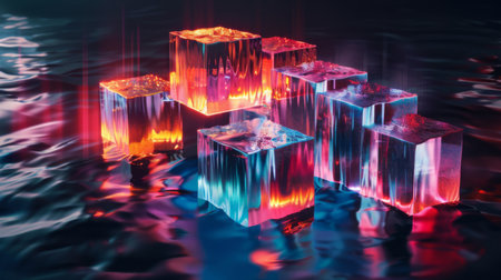 3D waterfall chart with cascading blocks, highlighting cumulative data changes.の素材