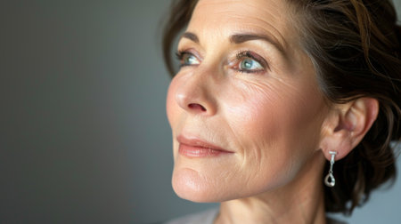 A 50-year-old woman with elegant makeup, highlighting her natural features.の素材