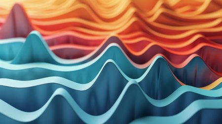 A 3D area chart with overlapping layers in different shades, depicting data trends over time.の素材