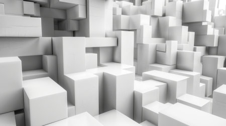 3D blocks of various sizes creating a sense of depth and dimension.の素材