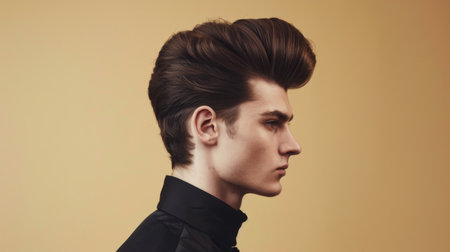 A person with a classic pompadour hairstyle, exuding a retro look with well-groomed volume.の素材