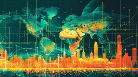 An infographic or chart displaying rising global temperatures and CO2 levels over time.の素材