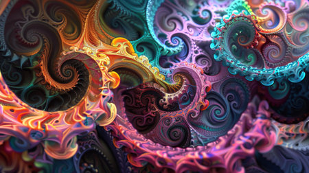Abstract fractal patterns with intricate details and vivid colors.の素材